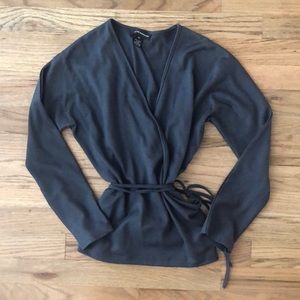 Club Monaco grey wrap around tie sweater shirt M